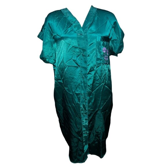 Vintage Inhibitions Satin Embroidered 80's Button Front Sz Medium Nightgown - Picture 7 of 16